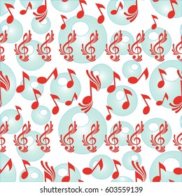 Endless abstract pattern. Background texture, note, treble clef, music, sound.  Vector illustration.