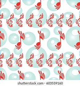 Endless abstract pattern. Background texture, note, treble clef, music, sound.  Vector illustration.