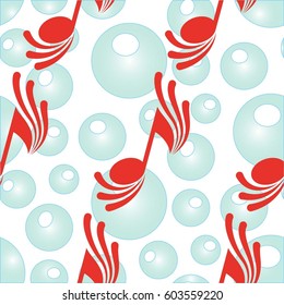 Endless abstract pattern. Background texture, note, treble clef, music, sound.  Vector illustration.