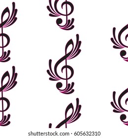 Endless abstract pattern. Background texture, note, treble clef, music, sound.  Vector illustration.