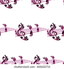 Endless abstract pattern. Background texture, note, treble clef, music, sound.  Vector illustration.