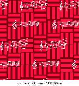 Endless abstract pattern. Background texture, note, treble clef, music, sound.  Vector illustration.