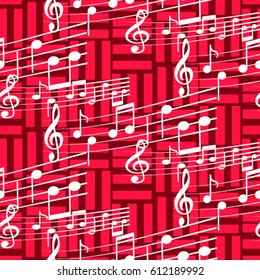Endless abstract pattern. Background texture, note, treble clef, music, sound.  Vector illustration.