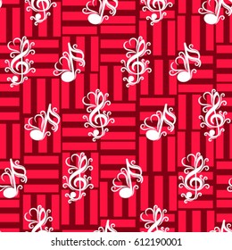 Endless abstract pattern. Background texture, note, treble clef, music, sound.  Vector illustration.
