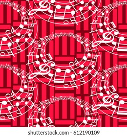 Endless abstract pattern. Background texture, note, treble clef, music, sound.  Vector illustration.