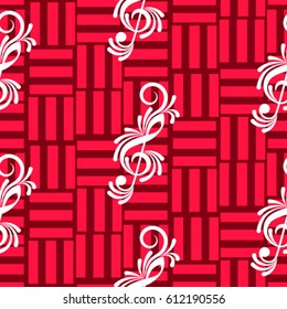 Endless abstract pattern. Background texture, note, treble clef, music, sound.  Vector illustration.