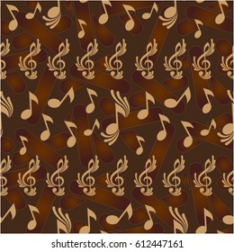 Endless abstract pattern. Background texture, note, treble clef, music, sound.  Vector illustration.