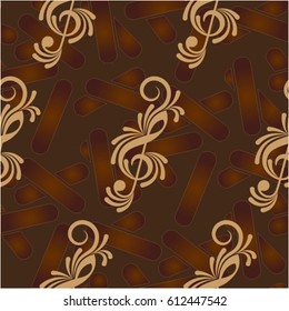 Endless abstract pattern. Background texture, note, treble clef, music, sound.  Vector illustration.