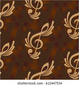 Endless abstract pattern. Background texture, note, treble clef, music, sound.  Vector illustration.