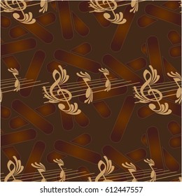 Endless abstract pattern. Background texture, note, treble clef, music, sound.  Vector illustration.