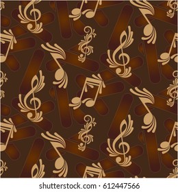 Endless abstract pattern. Background texture, note, treble clef, music, sound.  Vector illustration.