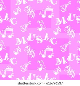 Endless abstract pattern. Background texture, note, treble clef, music, sound.  Vector illustration.