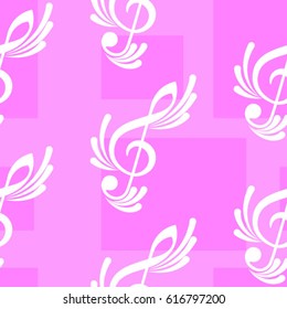 Endless abstract pattern. Background texture, note, treble clef, music, sound.  Vector illustration.