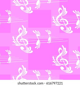 Endless abstract pattern. Background texture, note, treble clef, music, sound.  Vector illustration.