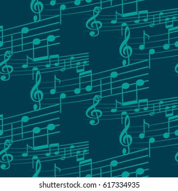 Endless abstract pattern. Background texture, note, treble clef, music, sound.  Vector illustration.