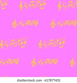 Endless abstract pattern. Background texture, note, treble clef, music, sound.  Vector illustration.