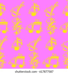 Endless abstract pattern. Background texture, note, treble clef, music, sound.  Vector illustration.