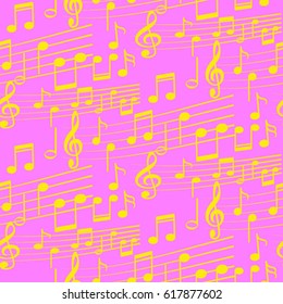 Endless abstract pattern. Background texture, note, treble clef, music, sound.  Vector illustration.