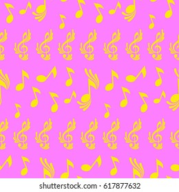 Endless abstract pattern. Background texture, note, treble clef, music, sound.  Vector illustration.