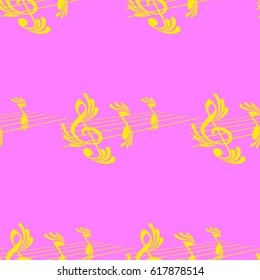 Endless abstract pattern. Background texture, note, treble clef, music, sound.  Vector illustration.