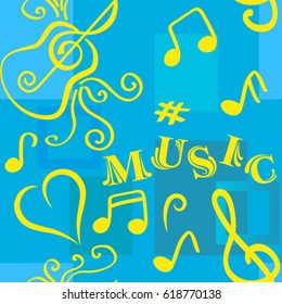 Endless abstract pattern. Background texture, note, treble clef, music, sound.  Vector illustration.