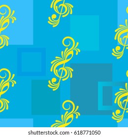 Endless abstract pattern. Background texture, note, treble clef, music, sound.  Vector illustration.