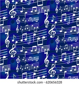 Endless abstract pattern. Background texture, note, treble clef, music, sound.  Vector illustration.