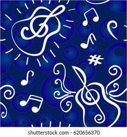 Endless abstract pattern. Background texture, note, treble clef, music, sound.  Vector illustration.