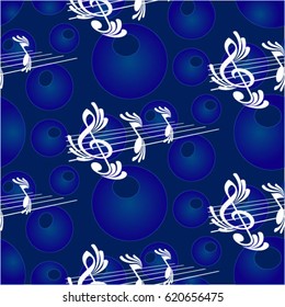 Endless abstract pattern. Background texture, note, treble clef, music, sound.  Vector illustration.