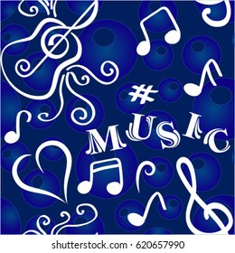 Endless abstract pattern. Background texture, note, treble clef, music, sound.  Vector illustration.