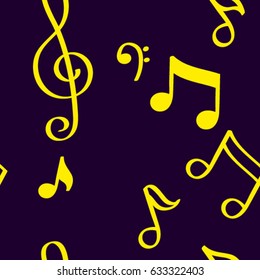 Endless abstract pattern. Background texture, note, treble clef, music, sound.  Vector illustration.