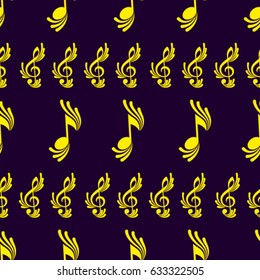 Endless abstract pattern. Background texture, note, treble clef, music, sound.  Vector illustration.