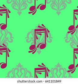 Endless abstract pattern. Background texture, note, treble clef, music, sound.  Vector illustration.