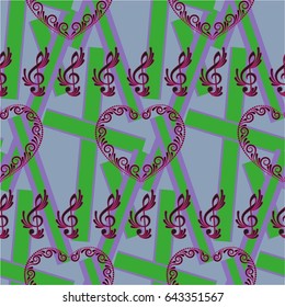 Endless abstract pattern. Background texture, note, treble clef, music, sound.  Vector illustration.