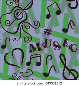 Endless abstract pattern. Background texture, note, treble clef, music, sound.  Vector illustration.
