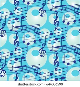 Endless abstract pattern. Background texture, note, treble clef, music, sound.  Vector illustration.