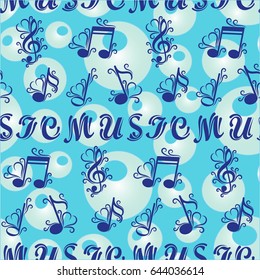 Endless abstract pattern. Background texture, note, treble clef, music, sound.  Vector illustration.