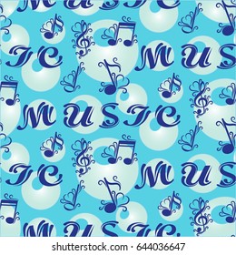 Endless abstract pattern. Background texture, note, treble clef, music, sound.  Vector illustration.