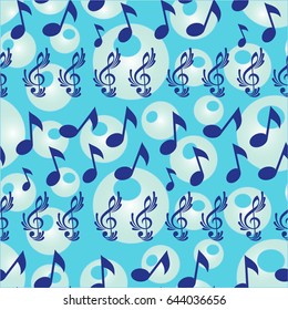Endless abstract pattern. Background texture, note, treble clef, music, sound.  Vector illustration.
