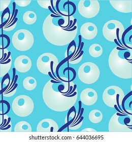 Endless abstract pattern. Background texture, note, treble clef, music, sound.  Vector illustration.