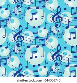 Endless abstract pattern. Background texture, note, treble clef, music, sound.  Vector illustration.