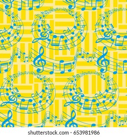 Endless abstract pattern. Background texture, note, treble clef, music, sound.  Vector illustration.