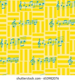Endless abstract pattern. Background texture, note, treble clef, music, sound.  Vector illustration.
