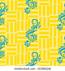 Endless abstract pattern. Background texture, note, treble clef, music, sound.  Vector illustration.