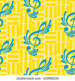 Endless abstract pattern. Background texture, note, treble clef, music, sound.  Vector illustration.