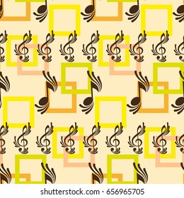 Endless abstract pattern. Background texture, note, treble clef, music, sound.  Vector illustration.