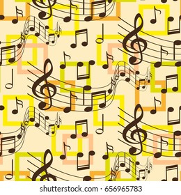 Endless abstract pattern. Background texture, note, treble clef, music, sound.  Vector illustration.