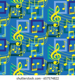 Endless abstract pattern. Background texture, note, treble clef, music, sound.  Vector illustration.
