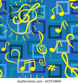 Endless abstract pattern. Background texture, note, treble clef, music, sound.  Vector illustration.