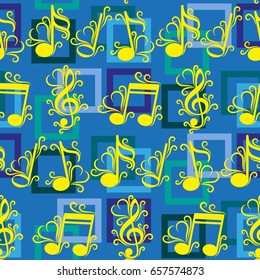 Endless abstract pattern. Background texture, note, treble clef, music, sound.  Vector illustration.